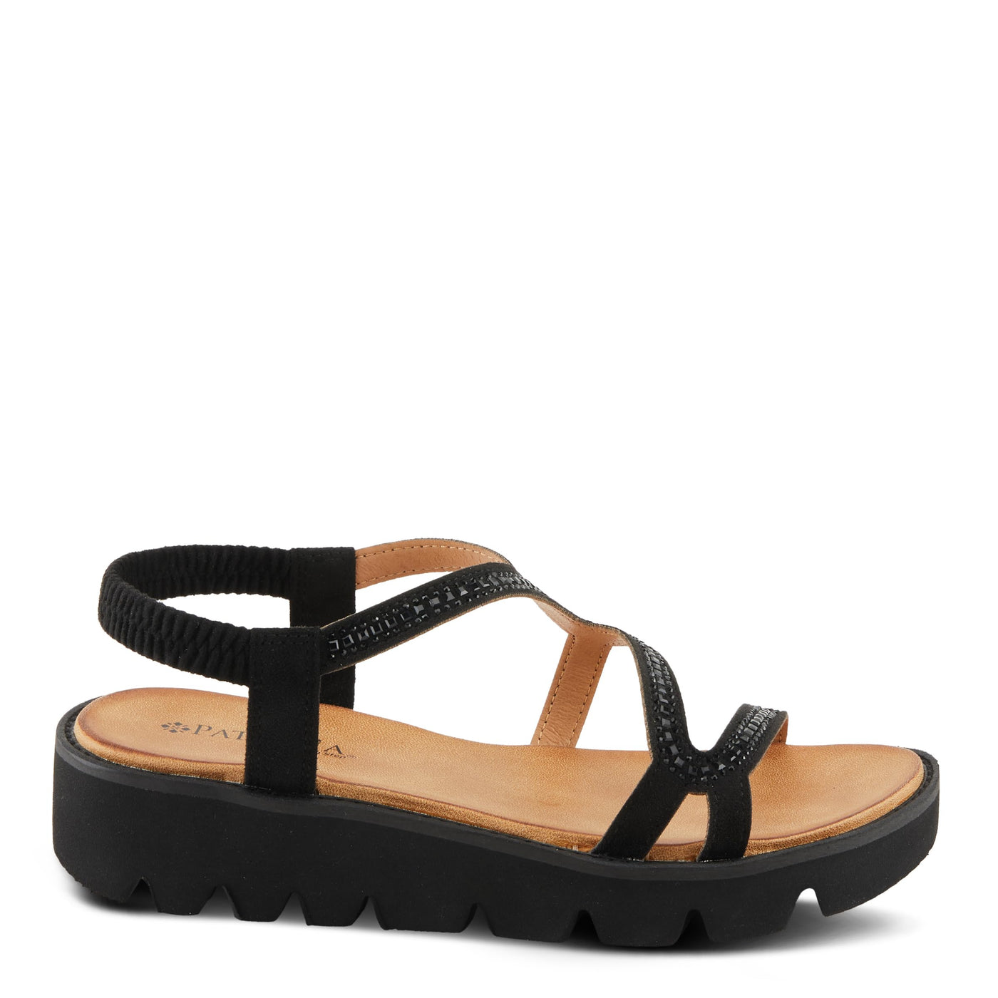 PATRIZIA Women's ZIGGED Zigzag Rhinestone Platform Stretch Back Sandals Black EU 42 / US 10.5-11
