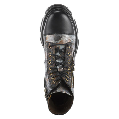 Spring Step L'Artiste Carnelian Booties for Women - Leather Ankle Boots with Lace-up and Zipper - Hand-Painted Womens Boots for Outdoor - Black Multi EU 39 / US 8.5