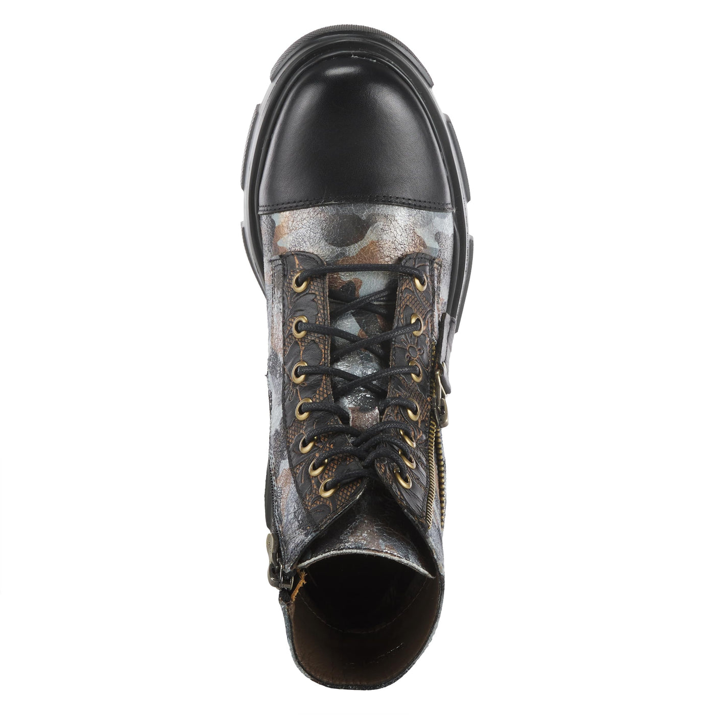 Spring Step L'Artiste Carnelian Booties for Women - Leather Ankle Boots with Lace-up and Zipper - Hand-Painted Womens Boots for Outdoor - Black Multi EU 35 / US 5
