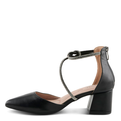 Spring Step L'Artiste Patrizia Women's Eluned Crystal Embellished Pointed-Toe Block Heel Pumps – Elegant Dress Shoes with Asymmetrical Straps & Knot Detail Black EU 40 / US 9