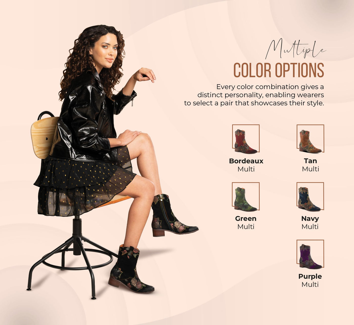 Spring Step L'Artiste Ladyluck Booties for Women - Floral Leather and Suede Women's Chelsea Boots - Western Ankle Boots for Women with Low Heel - Purple US 5