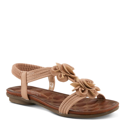 PATRIZIA Spring Step Nectarine Sandals for Womens - Ladies Sandals with Chic Flower Grabbing t-straps - Casuals Womens Sandals with Stretch Back Strap - Beige US 10.5-11