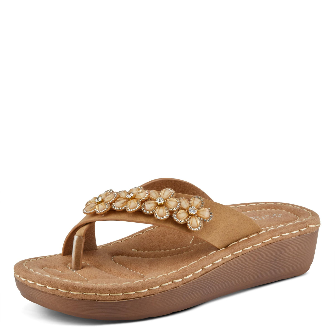 PATRIZIA Women's TAHIRI Jeweled Thong Wedge Sandals Tan EU 40 / US 9