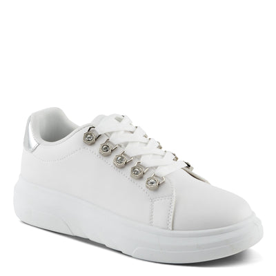 PATRIZIA Women's LEONTINE Sneakers with D-Ring Metallic Eyelets, Crystal Embellishments, and Comfortable Fit White EU 41 / US 9.5-10