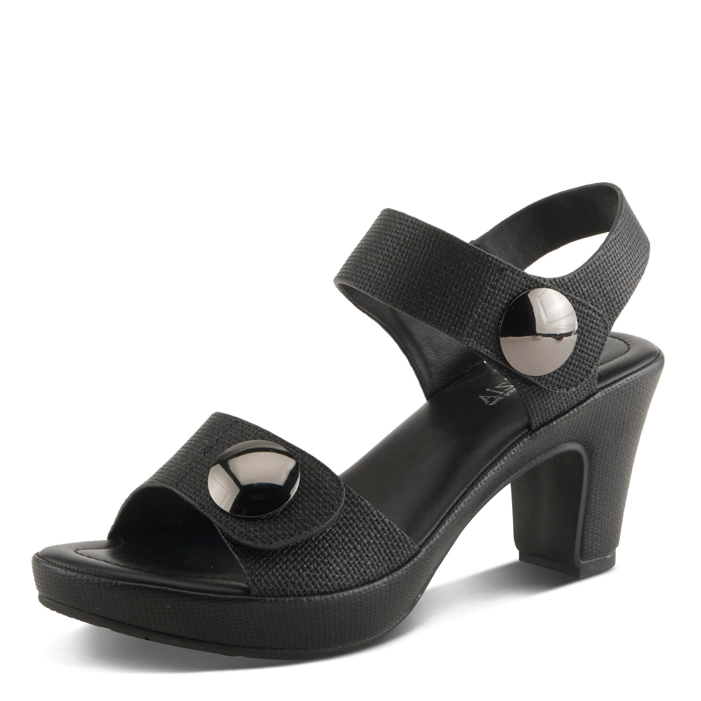 PATRIZIA Women's DADE-WOVEN Hook and Loop Sandals - Textured Faux Leather with Gold Button Accents, Adjustable Fit BLACK EU 38 / US 7.5-8