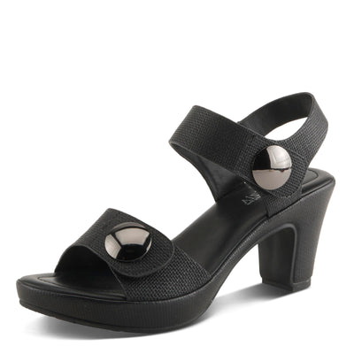 PATRIZIA Women's DADE-WOVEN Hook and Loop Sandals - Textured Faux Leather with Gold Button Accents, Adjustable Fit BLACK EU 38 / US 7.5-8