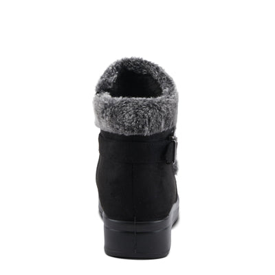 Flexus Santuzza Women's Waterproof Microsuede Bootie with Faux Fur, Flexible Sole, Decorative Buckle, and Zipper Closure – Vegan-Friendly, Cold Weather Comfort