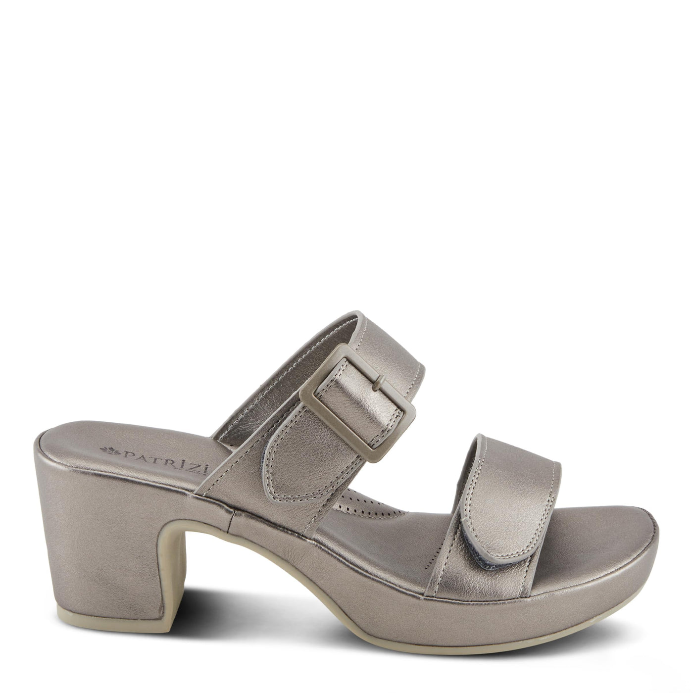 PATRIZIA Women's SANCIA Two Strap Slide Heeled Sandals Pewter EU 40 / US 9