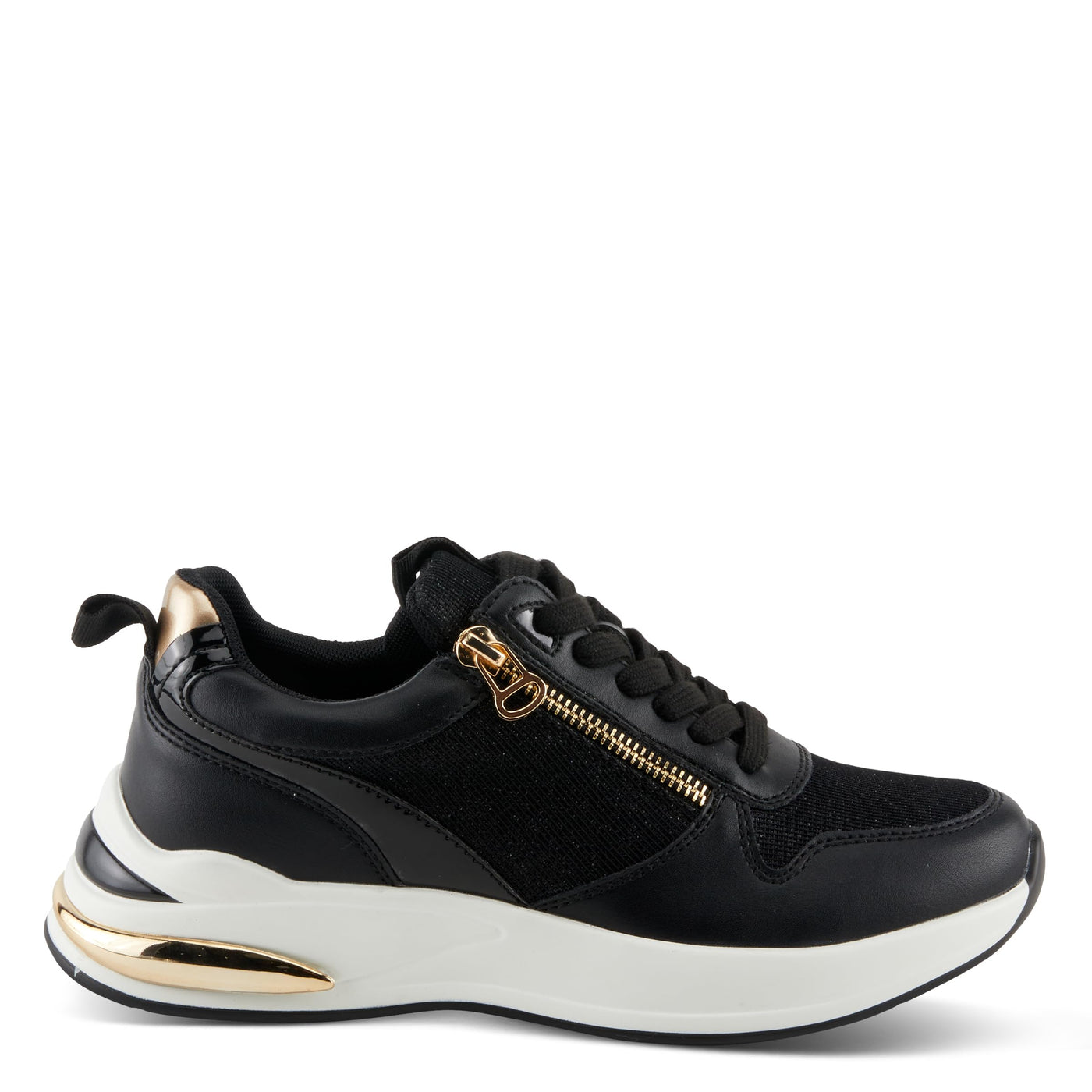 PATRIZIA Women's URSA Platform Sneakers with Sparkling Upper, Gold Metallic Accents, and Comfortable Fit Black EU 40 / US 9