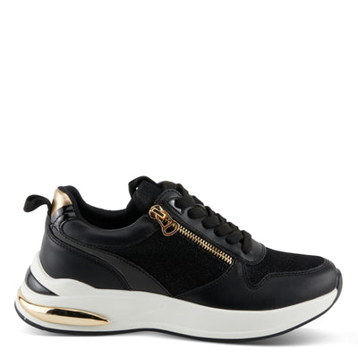 PATRIZIA Women's URSA Platform Sneakers with Sparkling Upper, Gold Metallic Accents, and Comfortable Fit Black EU 40 / US 9