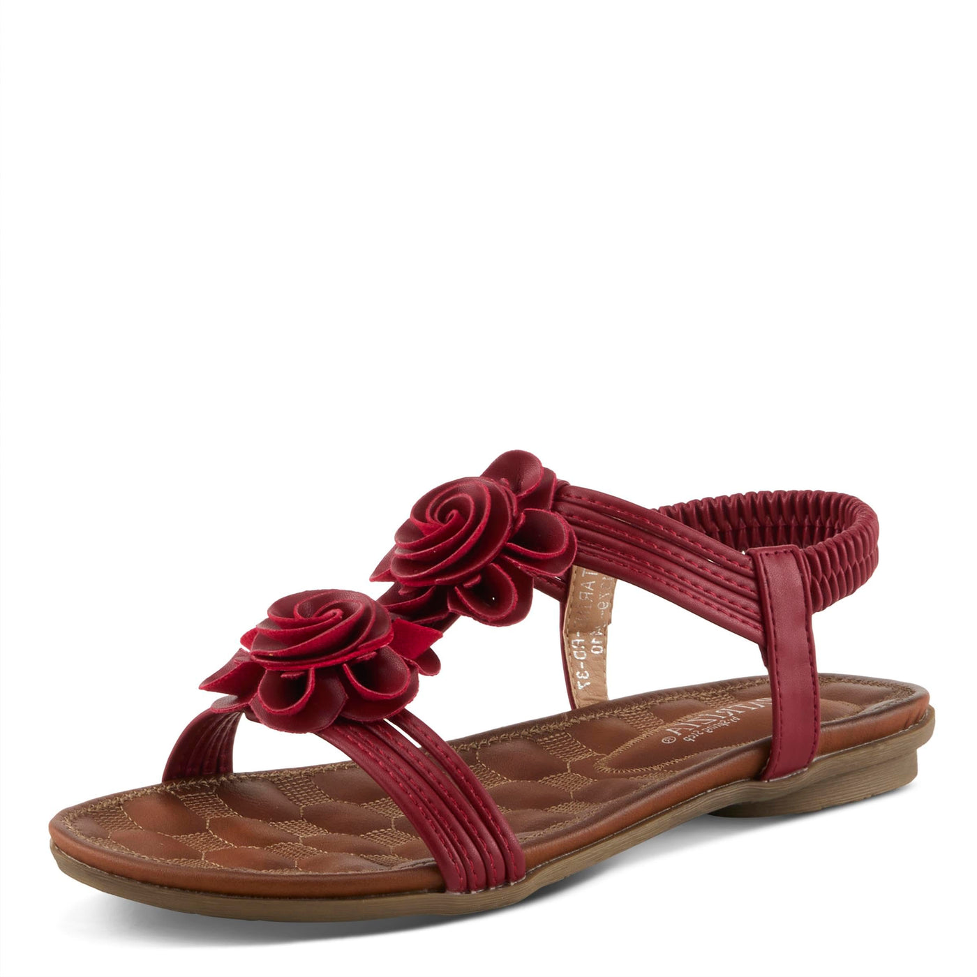 PATRIZIA Spring Step Nectarine Sandals for Womens - Ladies Sandals with Chic Flower Grabbing t-straps - Casuals Womens Sandals with Stretch Back Strap - Red US 5