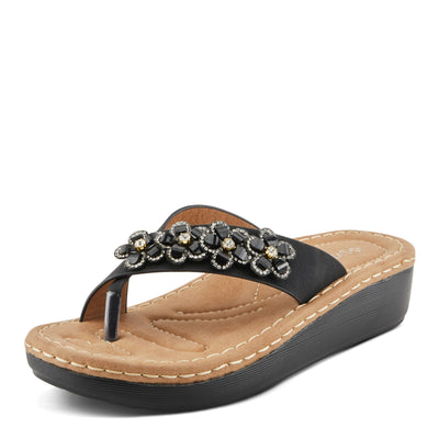 PATRIZIA Women's TAHIRI Jeweled Thong Wedge Sandals Black EU 37 / US 6.5-7