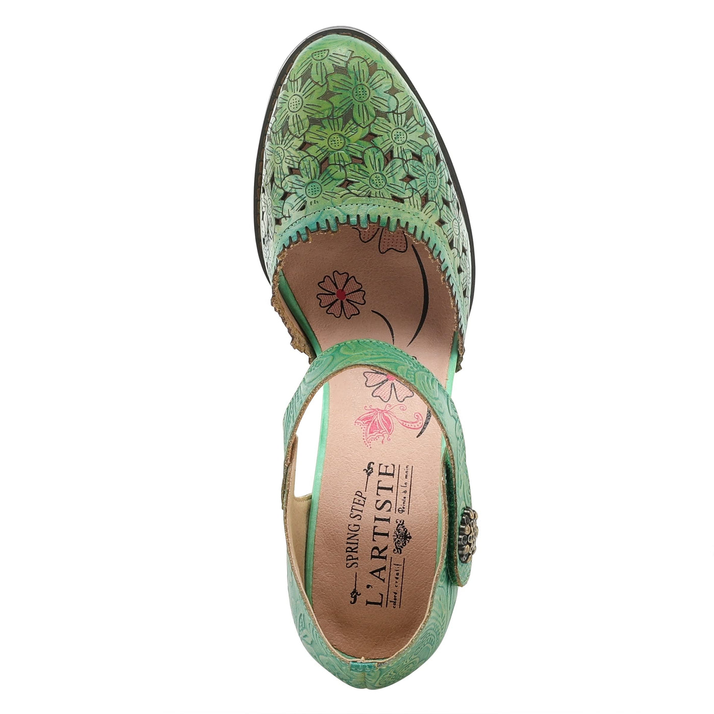 Spring Step L'Artiste Visionary Pump Shoes for Women | French Inspired Hand Painted Leather D'Orsay High Heels for Women with Ankle Strap Green EU 35 / US 5