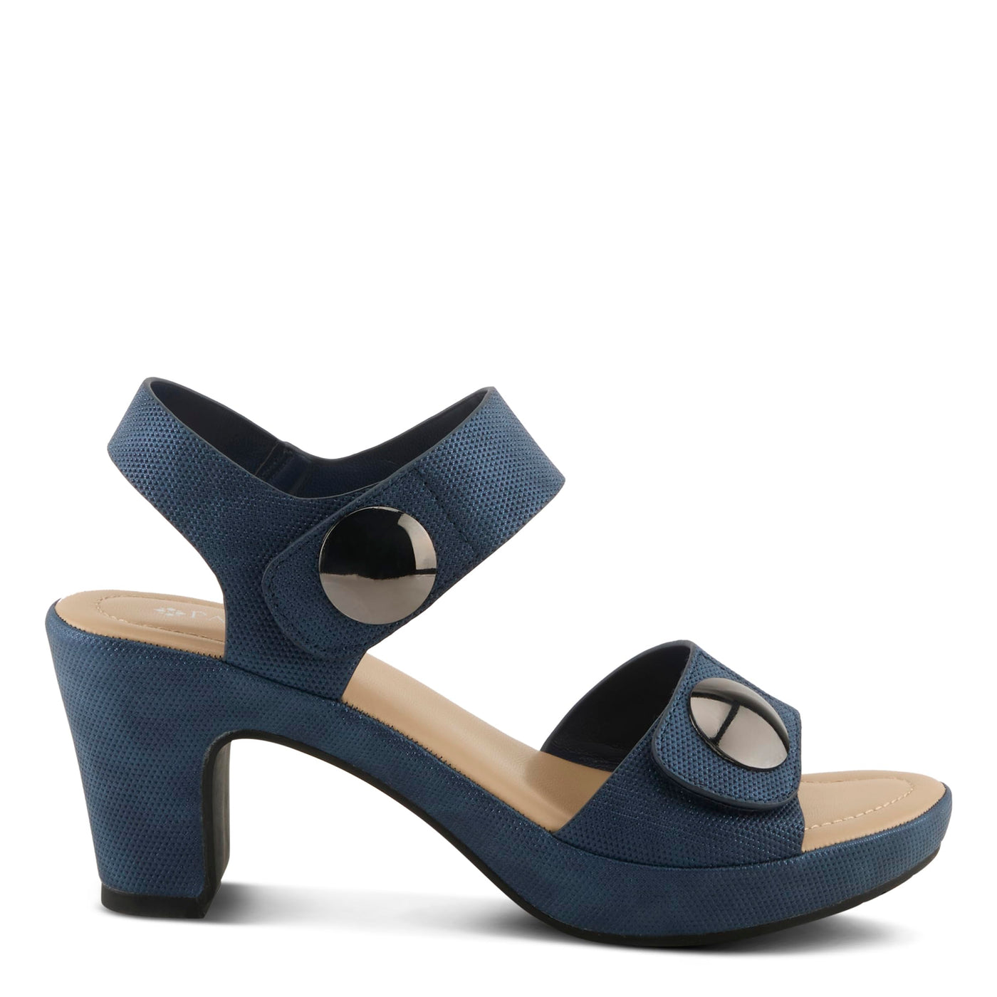 PATRIZIA Women's DADE-WOVEN Hook and Loop Sandals - Textured Faux Leather with Gold Button Accents, Adjustable Fit BLUE EU 39 / US 8.5