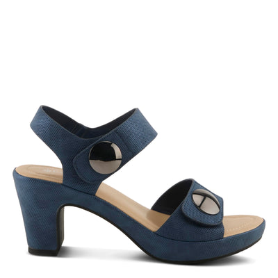 PATRIZIA Women's DADE-WOVEN Hook and Loop Sandals - Textured Faux Leather with Gold Button Accents, Adjustable Fit BLUE EU 39 / US 8.5