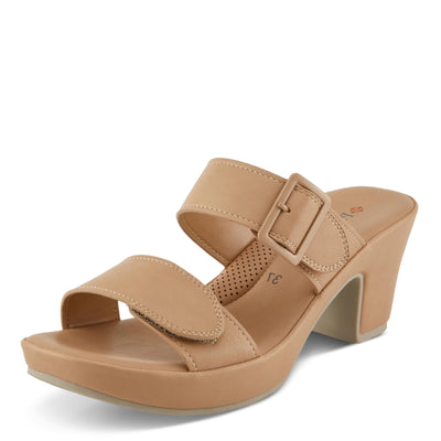 PATRIZIA Women's SANCIA Two Strap Slide Heeled Sandals Beige EU 37 / US 6.5-7