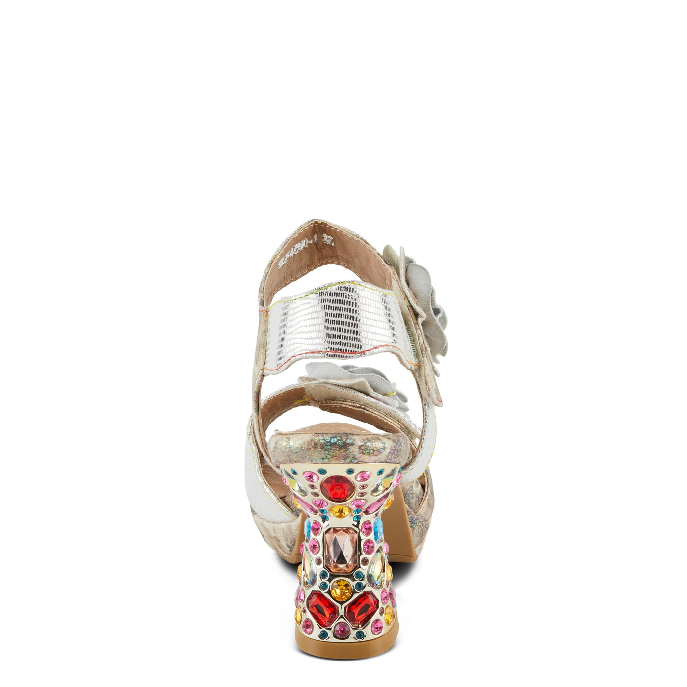 Spring Step L'Artiste Women's SMASHING Metallic Leather Sandals - Opulent Decorative Flowers, Sculpted Jewel Heel, Wearable Art Footwear Ice Multi EU 41 / US 9.5-10