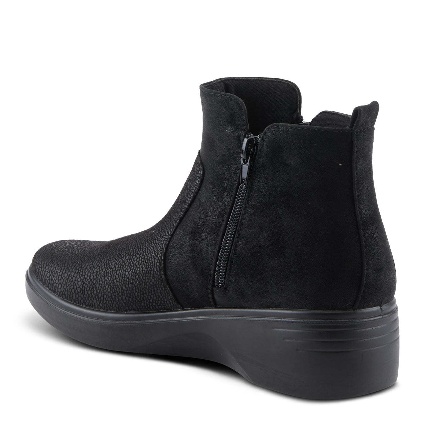 Flexus Women's YANCEY Wedge Booties with Embossed Pattern, Dual Zippers, and Comfortable Fit Black EU 37 / US 6.5-7