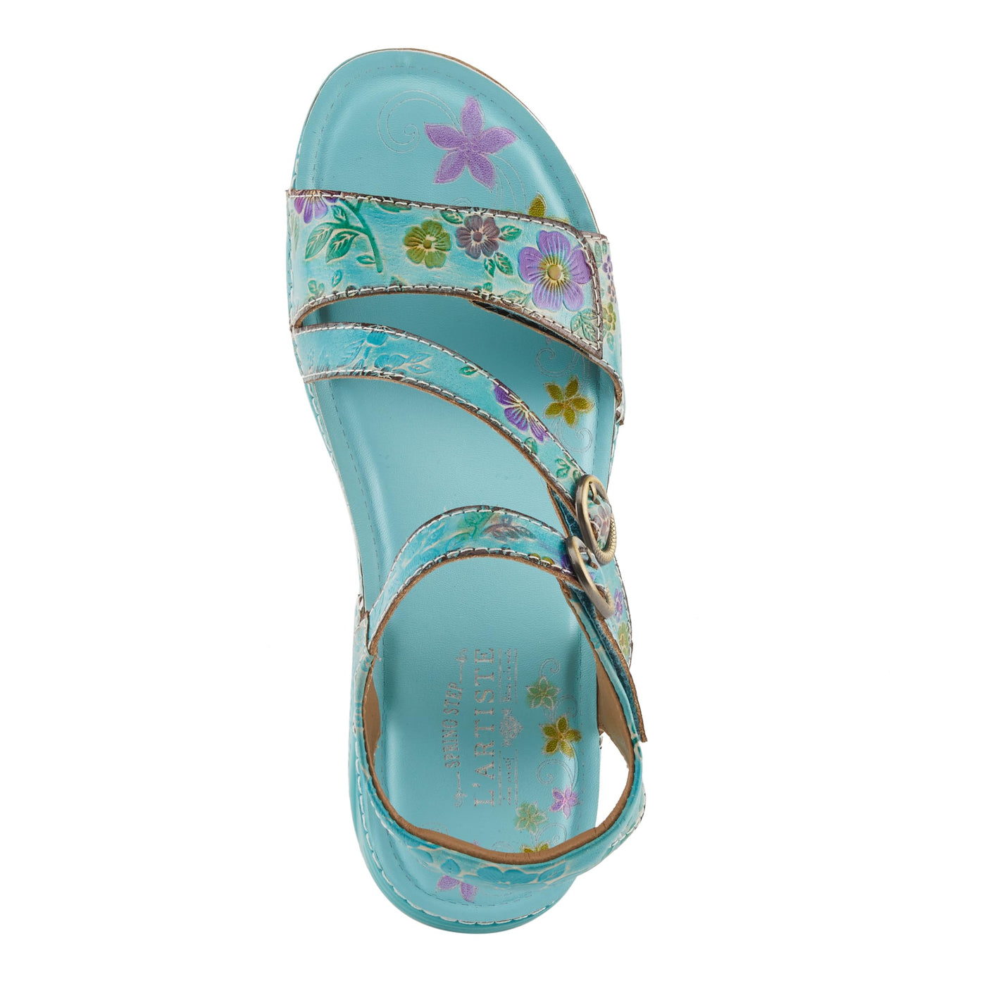 Spring Step L'Artiste Women's Anneka Hand-Painted Athleisure Sandals - Lightweight Floral Design with Adjustable Hook and Loop Closures Sky Blue Multi EU 36 / US 5.5-6
