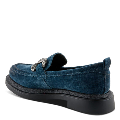 PATRIZIA Women's Marlen Velvet Loafers with Metal Ornamentation, Crystal Details, and Comfortable Fit Blue EU 38/ US 7.5-8