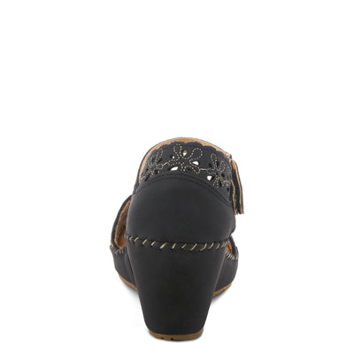PATRIZIA Spring Step Gennina Wedge Sandals for Womens - Laser Cut Ladies Sandals with Embroidery - Hook and Loop Closure Womens Sandals - Black EU 37 / US 6.5-7