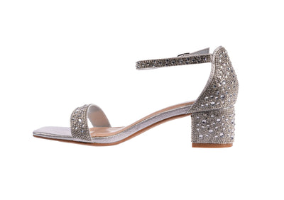 Ninety Union Lady Couture Dazzle 2 Inch Mid Block Heel Rhinestone Sandal, Silver, 8