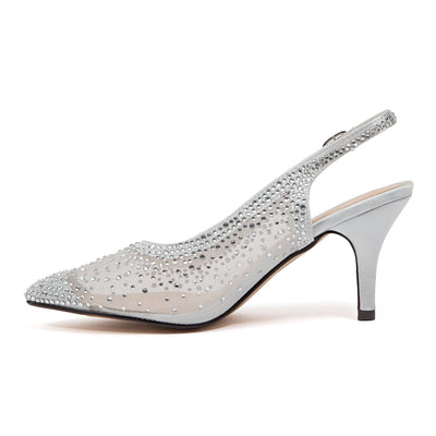 Lady Couture Lola Embellished Pointed Toe Slingback Pump, Silver, 12