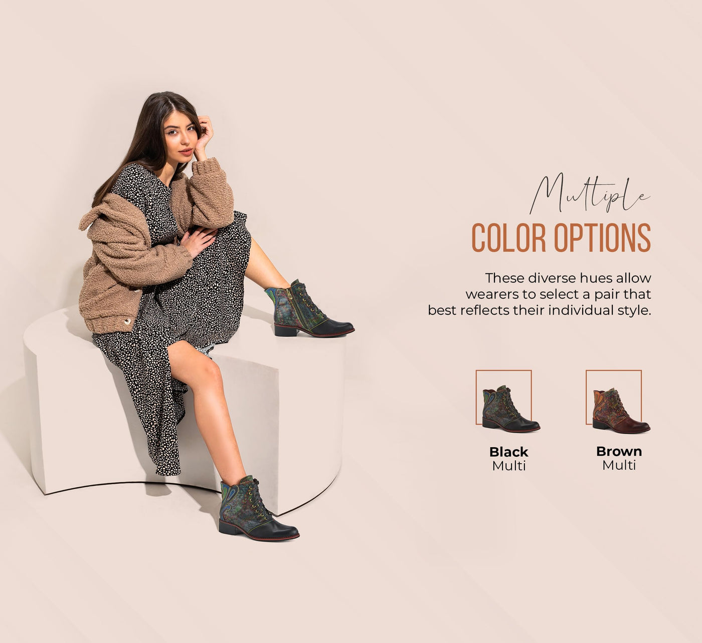 Spring Step L'Artiste Benatar Booties for Women - Ladies Western Bootie with Lace-Up and Zipper - Fasionable Ankle Boots for Womens - Black Multi EU 41 / US 9.5-10