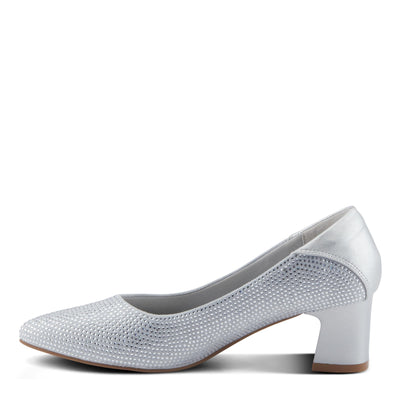 PATRIZIA Women's Senna Block Heel Pumps with Pointy-Toe Silhouette, Shimmering Crystals, and Comfortable Fit Silver EU 38/ US 7.5-8