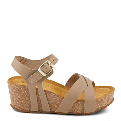 Spring Step BURTON Women's Wedge Sandals - Adjustable Buckle, Supple Leathers, Moldable Footbed Taupe EU 39 / US 8.5