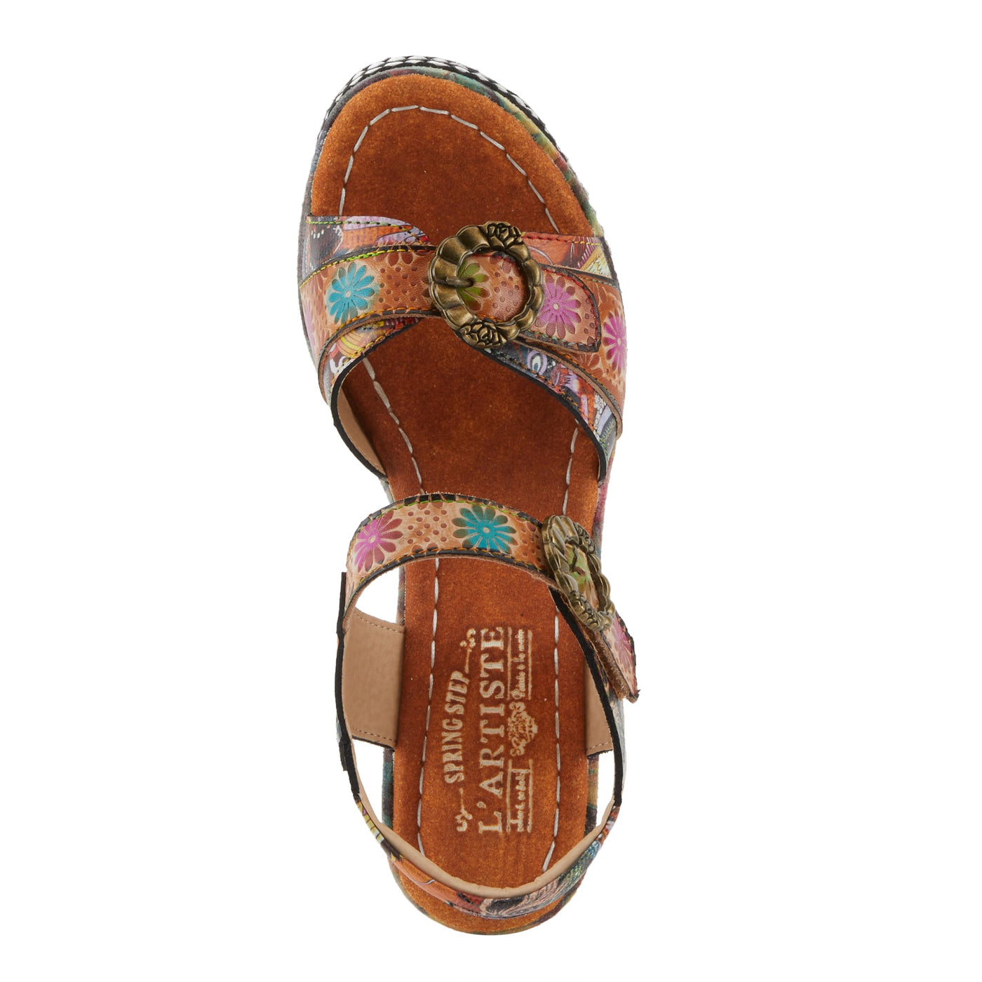 Spring Step L'Artiste Women's FLAVOUR Fashion Wrapped Wedged Sandals | Hand-Painted Leather Accents, Hook and Loop Closure Camel Multi EU 35 / US 5