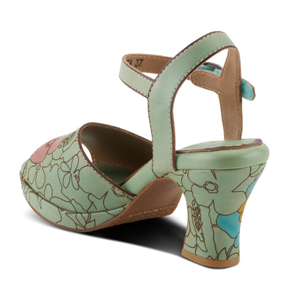 Spring Step L'Artiste Women's CAMRYN Hand-Painted Floral Peep Toe Sandals - Ankle Strap, Stylish Outsole Mint Green Multi EU 35 / US 5