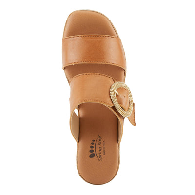 Spring Step MARES Women's Wedge Slip-On Sandals - Chic Buckle Detail, Dual Leather Straps, Comfortable Footbed, Platform for Added Height Camel EU 38 / US 7.5-8