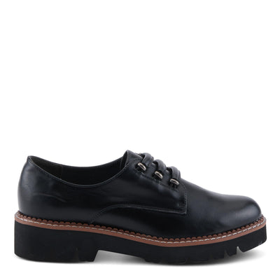 PATRIZIA Women's HAZELINA Oxfords with Burnished Finish, Elastic Laces, and Lightweight EVA Sole Black EU 36 / US 5.5-6
