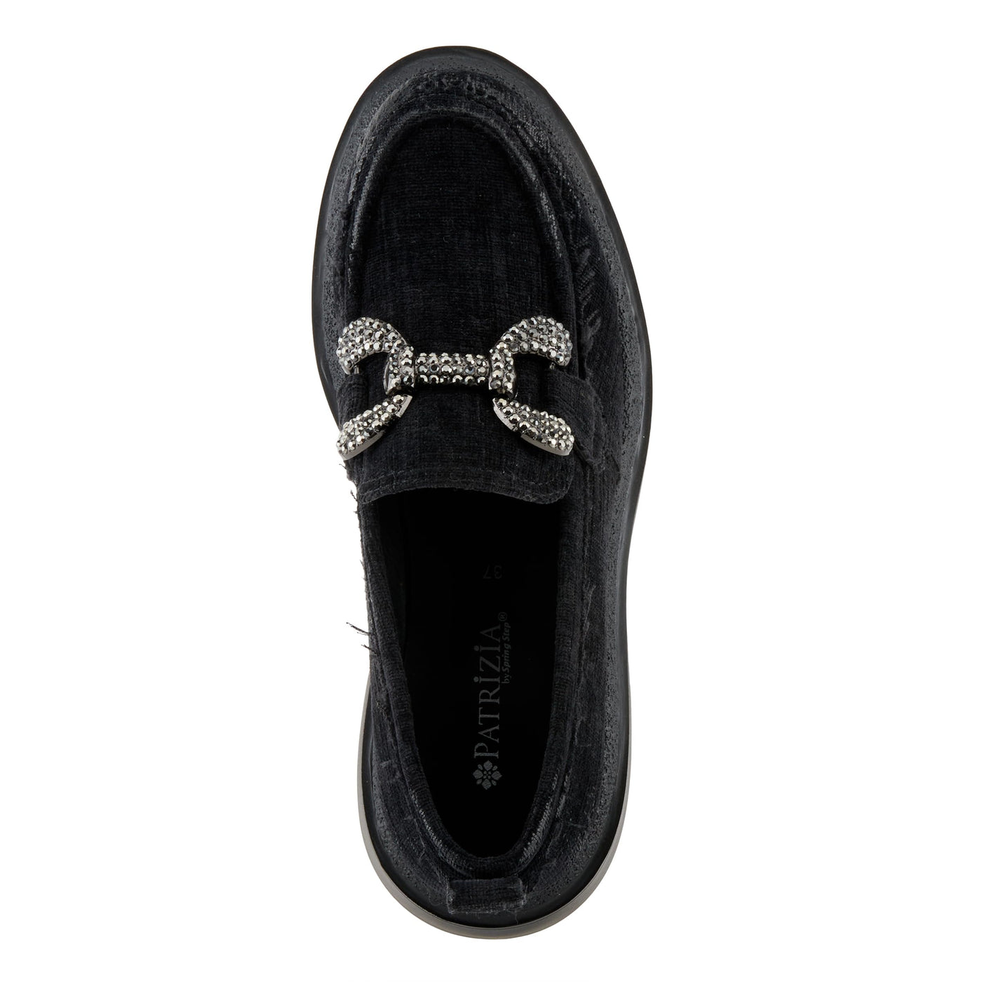 PATRIZIA Women's Marlen Velvet Loafers with Metal Ornamentation, Crystal Details, and Comfortable Fit Black EU 40 / US 9