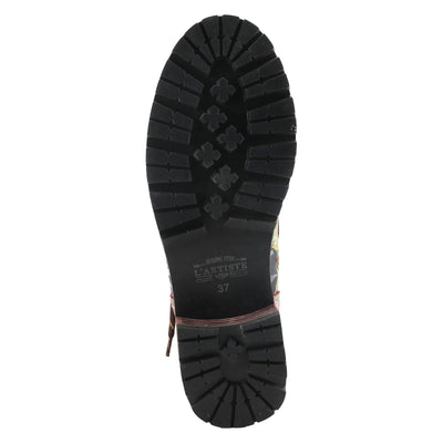 Spring Step L'Artiste Fantastic Booties for Women - Floral Hand Painted Womens Ankle Boots Low Heel - Everyday Wear Leather and Textile Western Booties