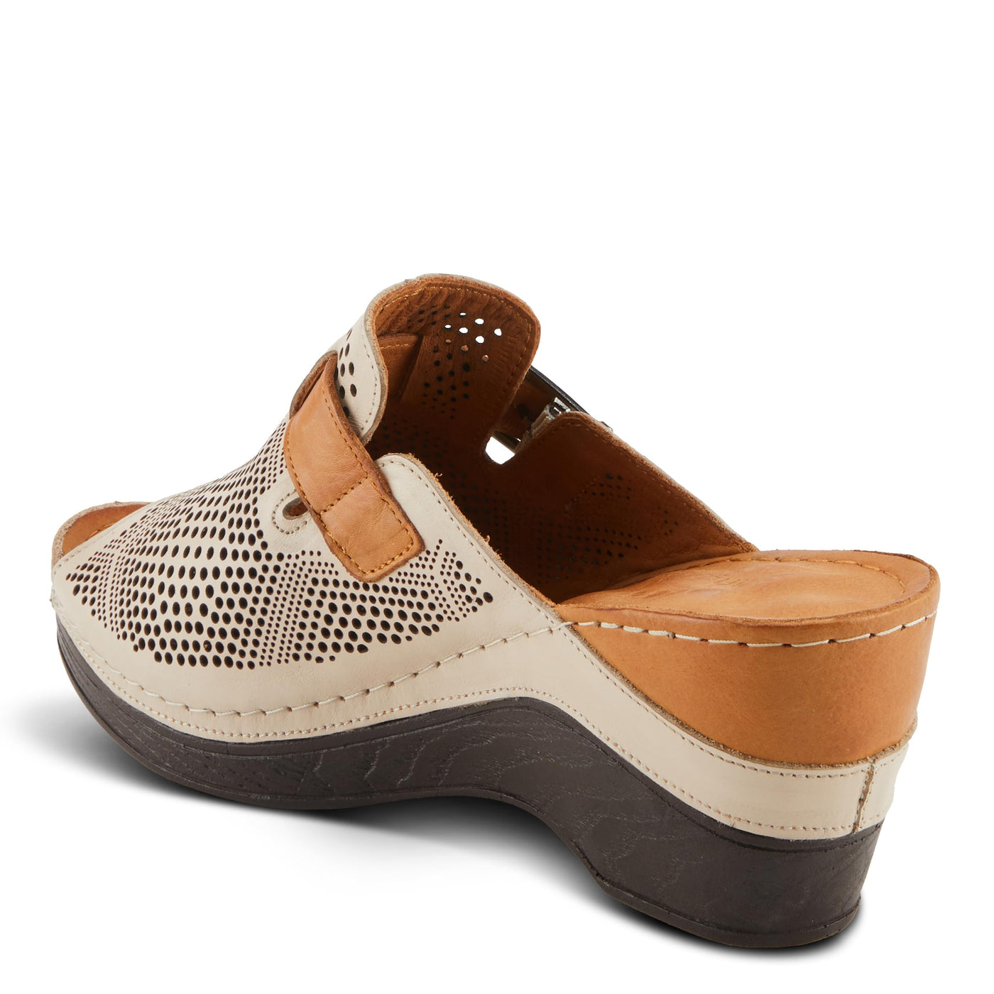 Spring Step MOMELLE Women's Perforated Leather Wedge Slide Sandals - Chic Style, Comfortable Elegance