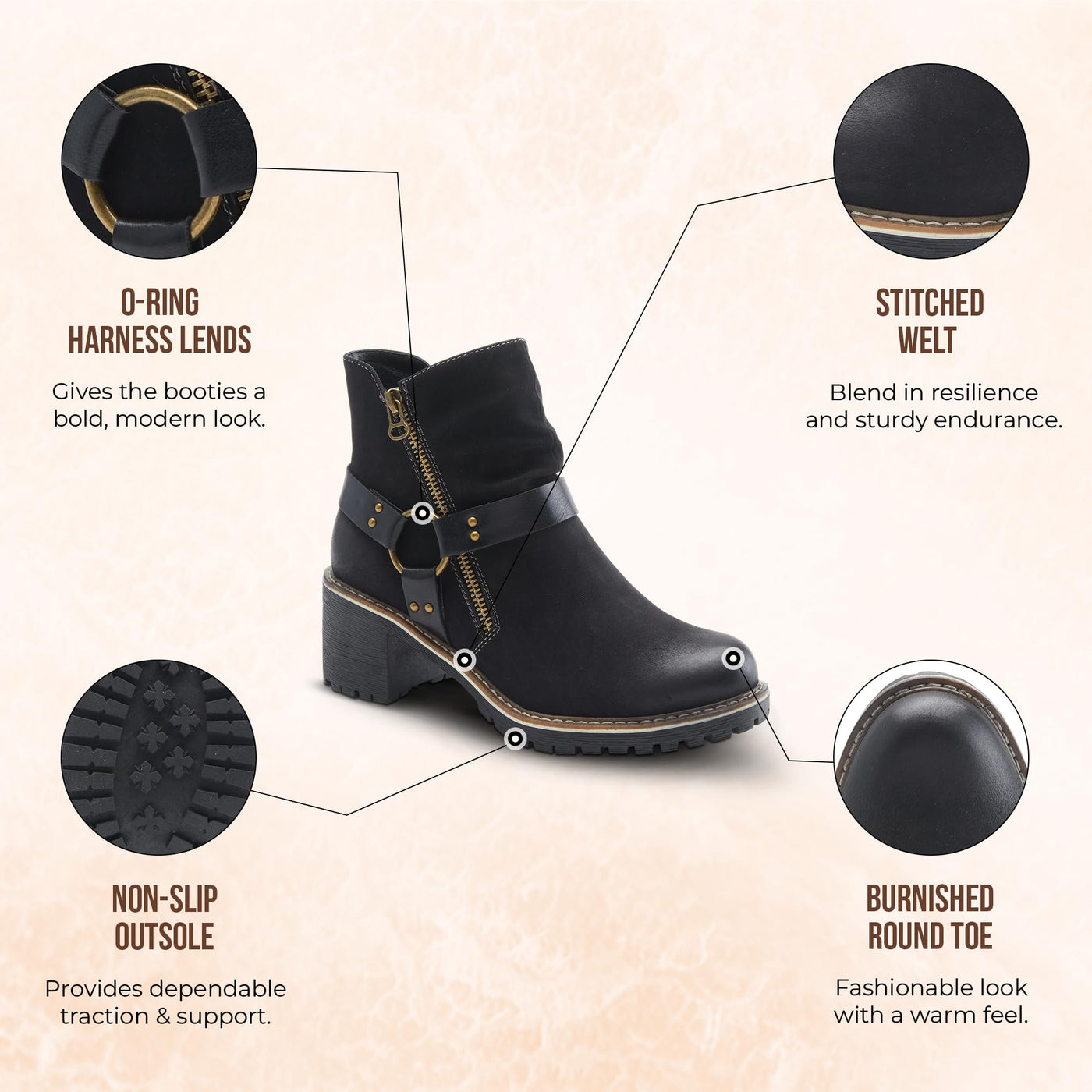 PATRIZIA Spring Step Firewood Booties for Women - Ladies Ankle Boots with Zipper Closure - Vegan Leather Womens Boots for Outdoor - Chocolate Brown EU 36 / US 5.5-6