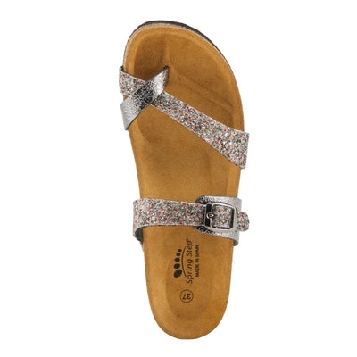 Spring Step BURCH Women's Glamorous Sandals - Glittery Upper, Toe Ring Detail, Cushioned Footbed Pewter EU 42 / US 10.5-11