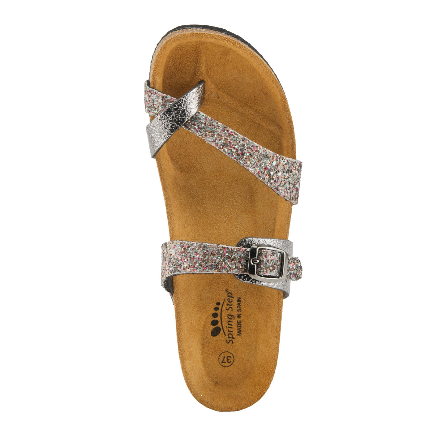 Spring Step BURCH Women's Glamorous Sandals - Glittery Upper, Toe Ring Detail, Cushioned Footbed Pewter EU 41 / US 9.5-10