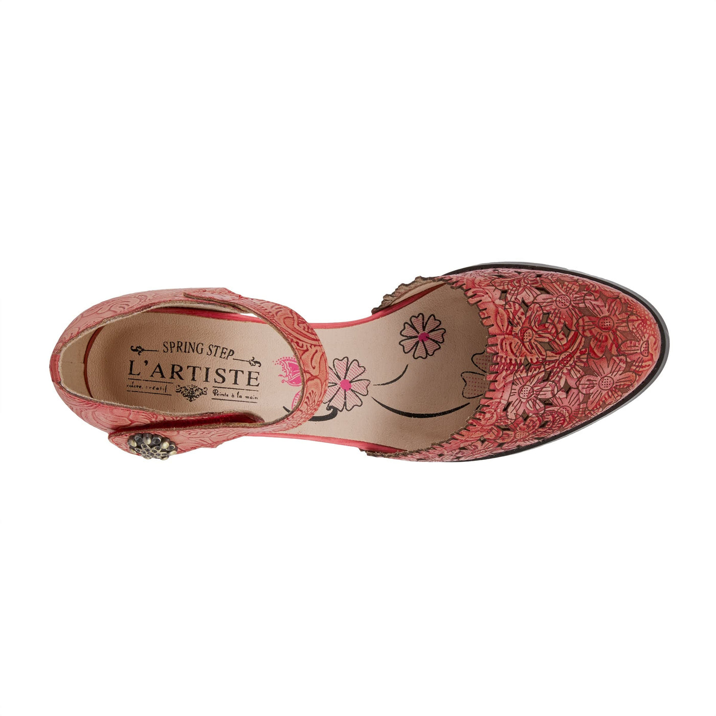 Spring Step L'Artiste Visionary Pump Shoes for Women | French Inspired Hand Painted Leather D'Orsay High Heels for Women with Ankle Strap Red EU 39 / US 8.5