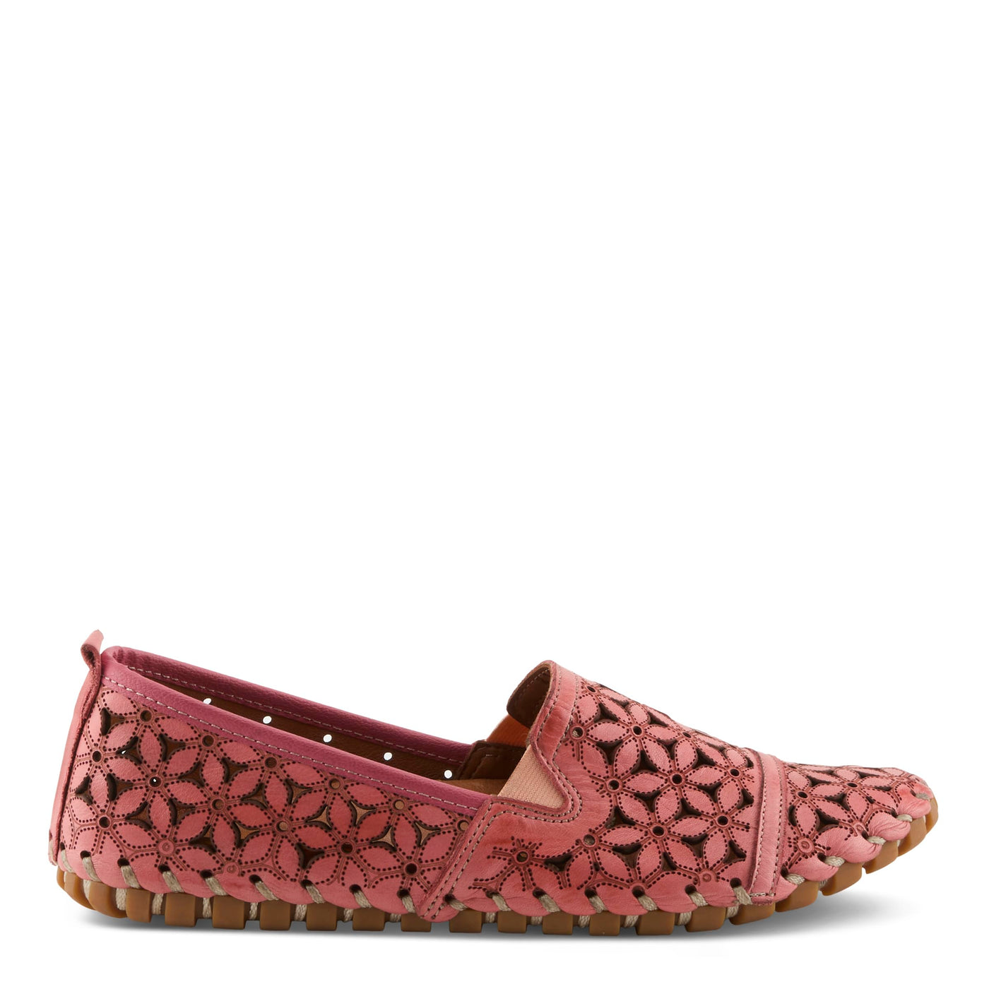 Spring Step Flowerflow Shoes for Women - Leather Womens Loafer with Floral Laser Cutout - Comfortale Slip-On Shoes for Womens