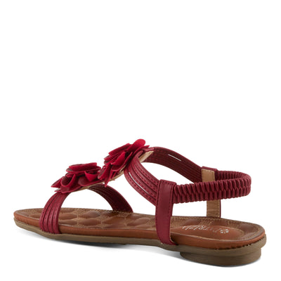 PATRIZIA Spring Step Nectarine Sandals for Womens - Ladies Sandals with Chic Flower Grabbing t-straps - Casuals Womens Sandals with Stretch Back Strap - Red US 10.5-11