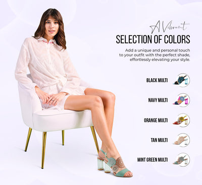 Azura Women's Embroidery Pumps & Heels - Geometric Design, Adjustable Ankle Strap, Transparent Cylindrical Heel