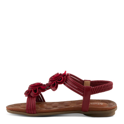 PATRIZIA Spring Step Nectarine Sandals for Womens - Ladies Sandals with Chic Flower Grabbing t-straps - Casuals Womens Sandals with Stretch Back Strap - Red EU 39 / US 8.5