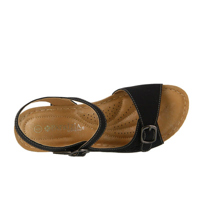 PATRIZIA Spring Step Shantay Wedge Sandals for Women - Ladies Sandals with Ankle Strap Buckle Closures - Womens Casuals Sandals for Outdoor - Black EU 41 / US 9.5-10