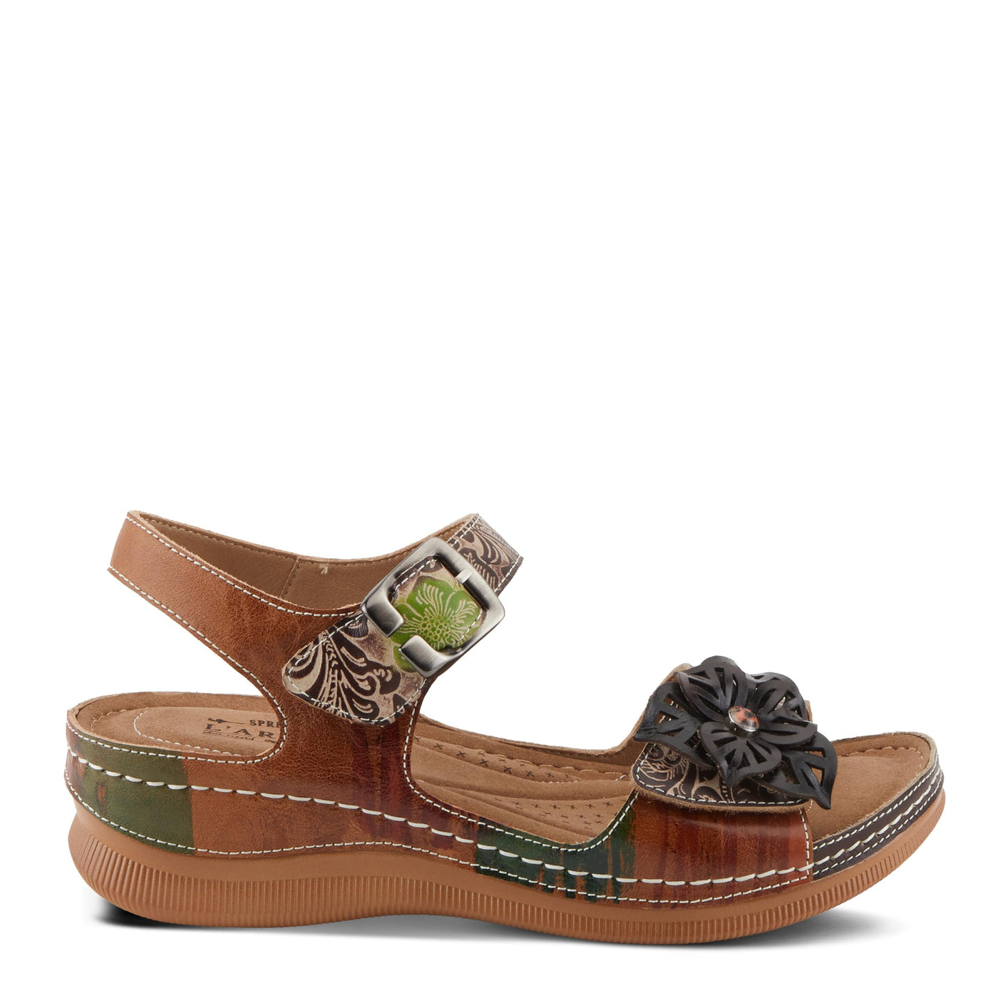 Spring Step L'Artiste Women's JENELLA Hand-Painted Leather Sandals | Chic Floral Embellishments and Customizable Fit