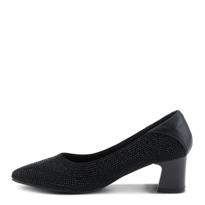 PATRIZIA Women's Senna Block Heel Pumps with Pointy-Toe Silhouette, Shimmering Crystals, and Comfortable Fit Black EU 38/ US 7.5-8