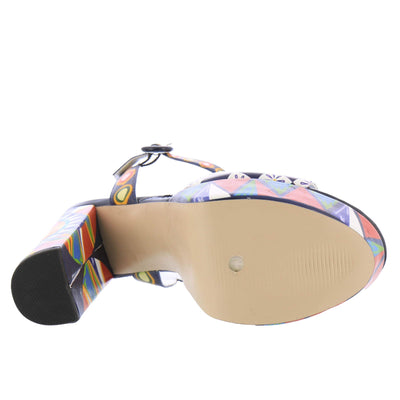 Azura by Spring Step Women's Charger Heeled Sandal, Navy Multi, 5.5-6