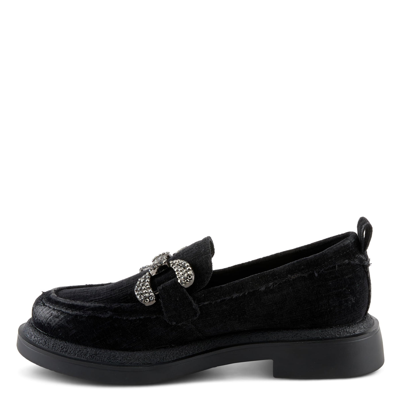 PATRIZIA Women's Marlen Velvet Loafers with Metal Ornamentation, Crystal Details, and Comfortable Fit Black EU 40 / US 9
